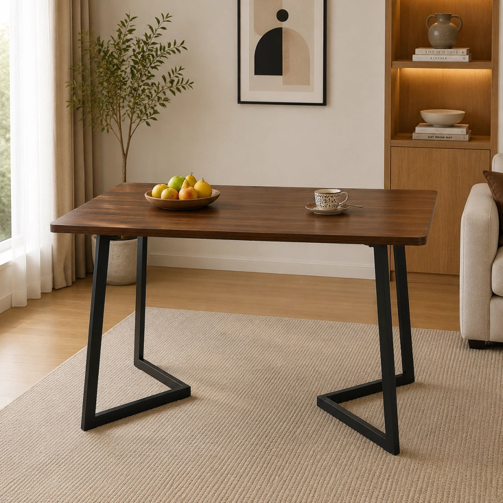Tavolo da pranzo 117x68x75 cm in MDF con gambe in metallo; nero e noce