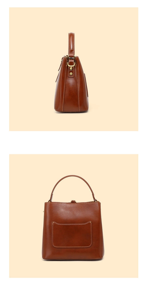 Borsa tote da donna in vera pelle, morbida, marrone