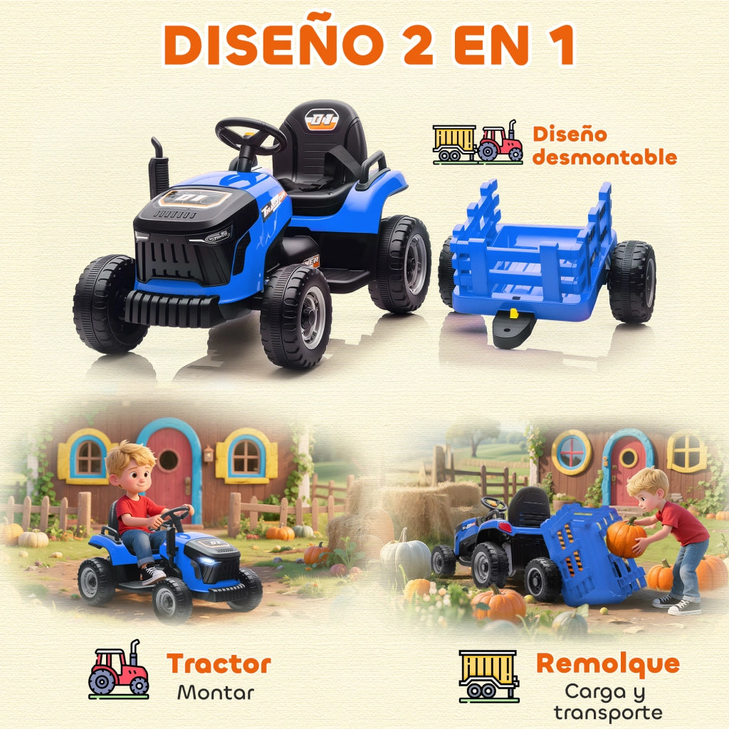Trattore Elettrico per Bambini con Rimorchio ¨C zephmum ¨C Blu, 12V, Controllo Remoto 2.4G