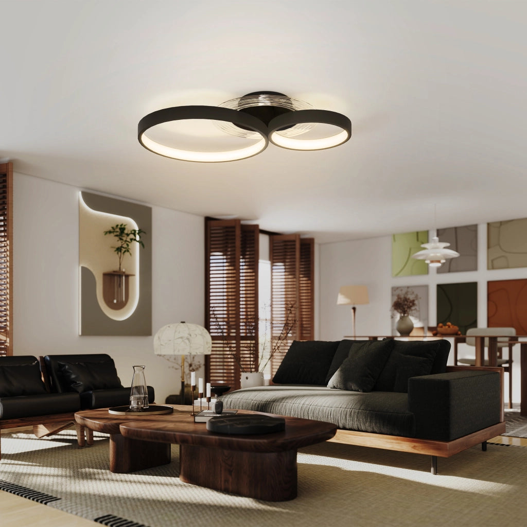Plafoniera LED a 3 Anelli ¨C zephmum ¨C Nero, Temperatura Colore Regolabile, 40W