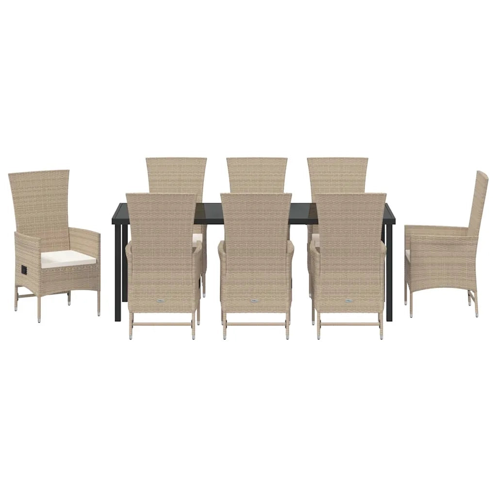 Set da Pranzo per Giardino con cuscino 9 pcs Beige polyrattan 3379470