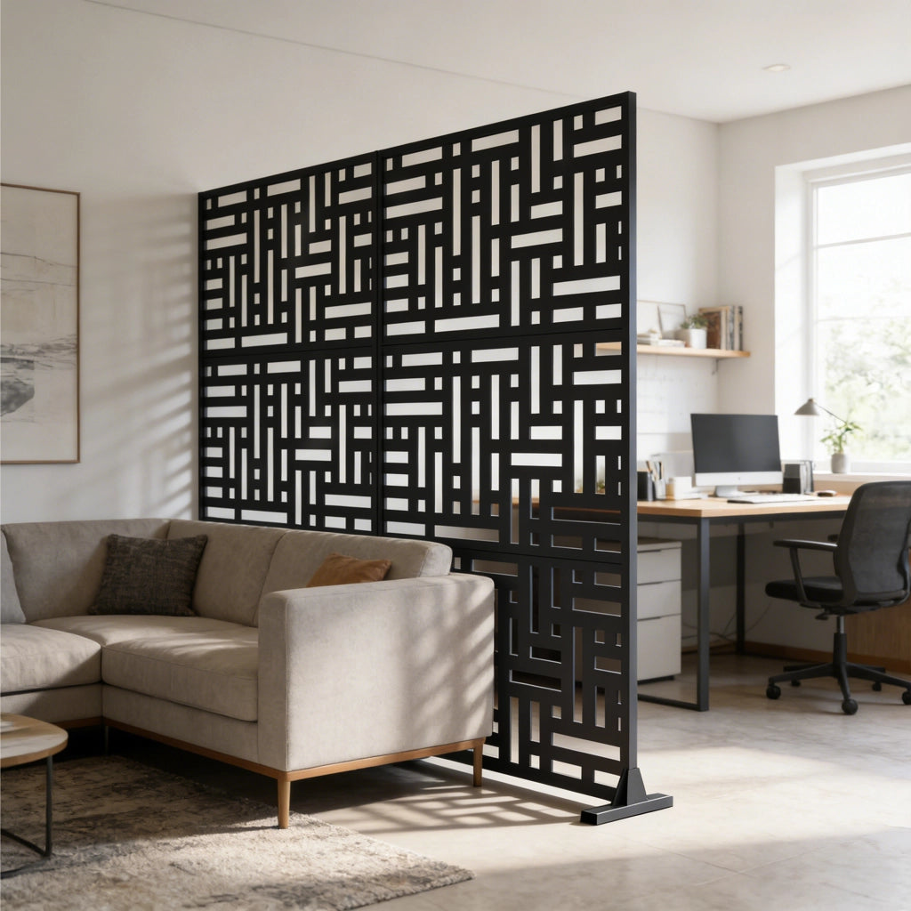 Pannello Divisorio Bernalda Struttura Traforata in Acciaio 180 x 90 cm Nero casa.pro