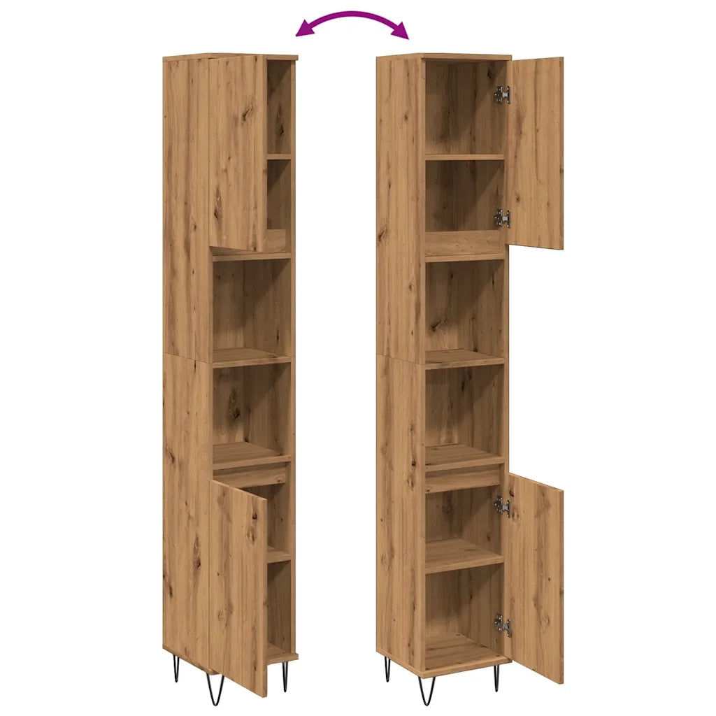 Mobiletto da bagno classico 30 x 30 x 190 cm in legno di rovere ingegnerizzato finitura artigianale 02_0051080