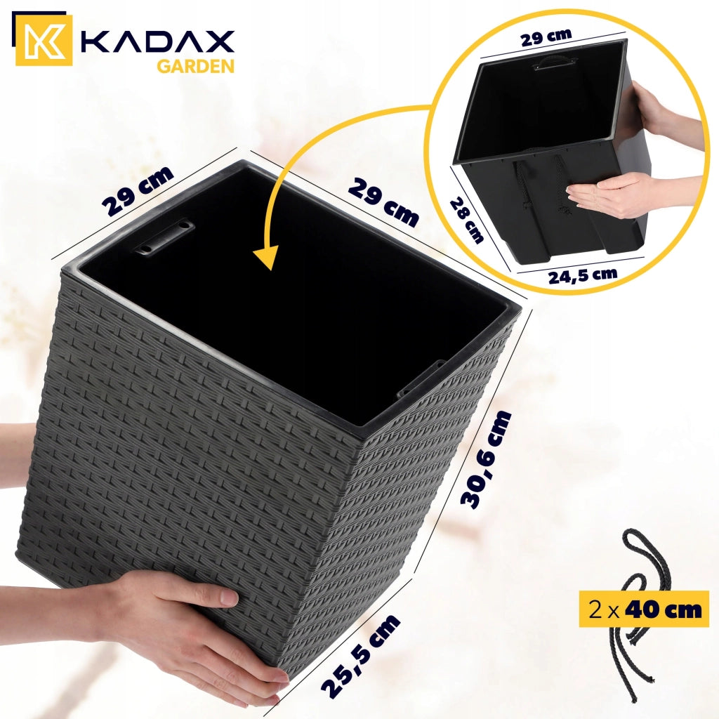 Vaso da fiori KADAX, vaso da fiori, 30 cm, coperchio in plastica grigia, con inserto