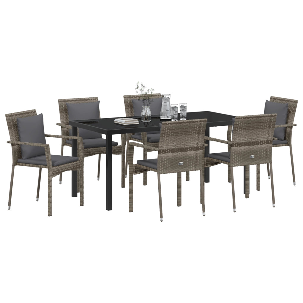 Set da Pranzo da Giardino con Cuscini Grigio Polyrattan