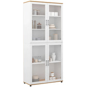 IDMarket - VITO Vitrina de 4 puertas de cristal blanco y efecto haya