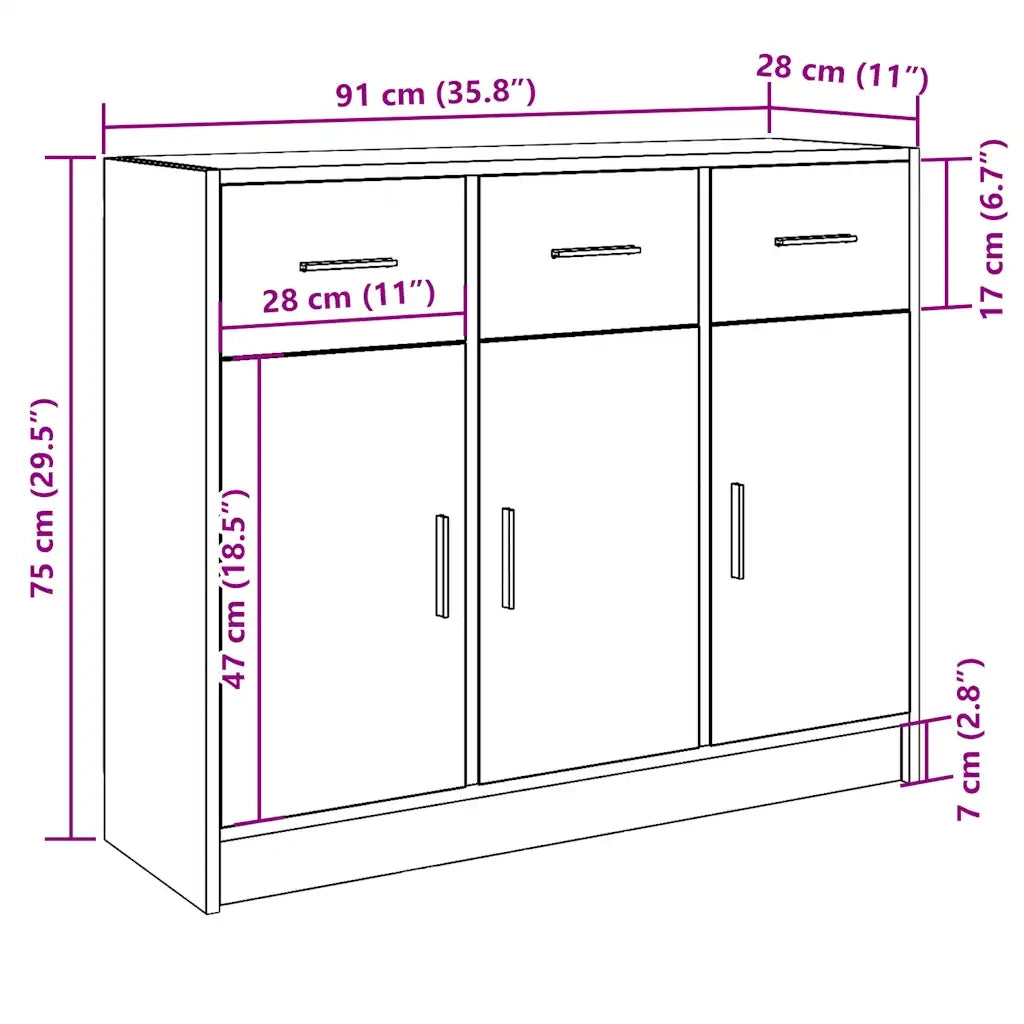 Credenza Legno Antico 91x28x75 cm in Legno Multistrato 855894
