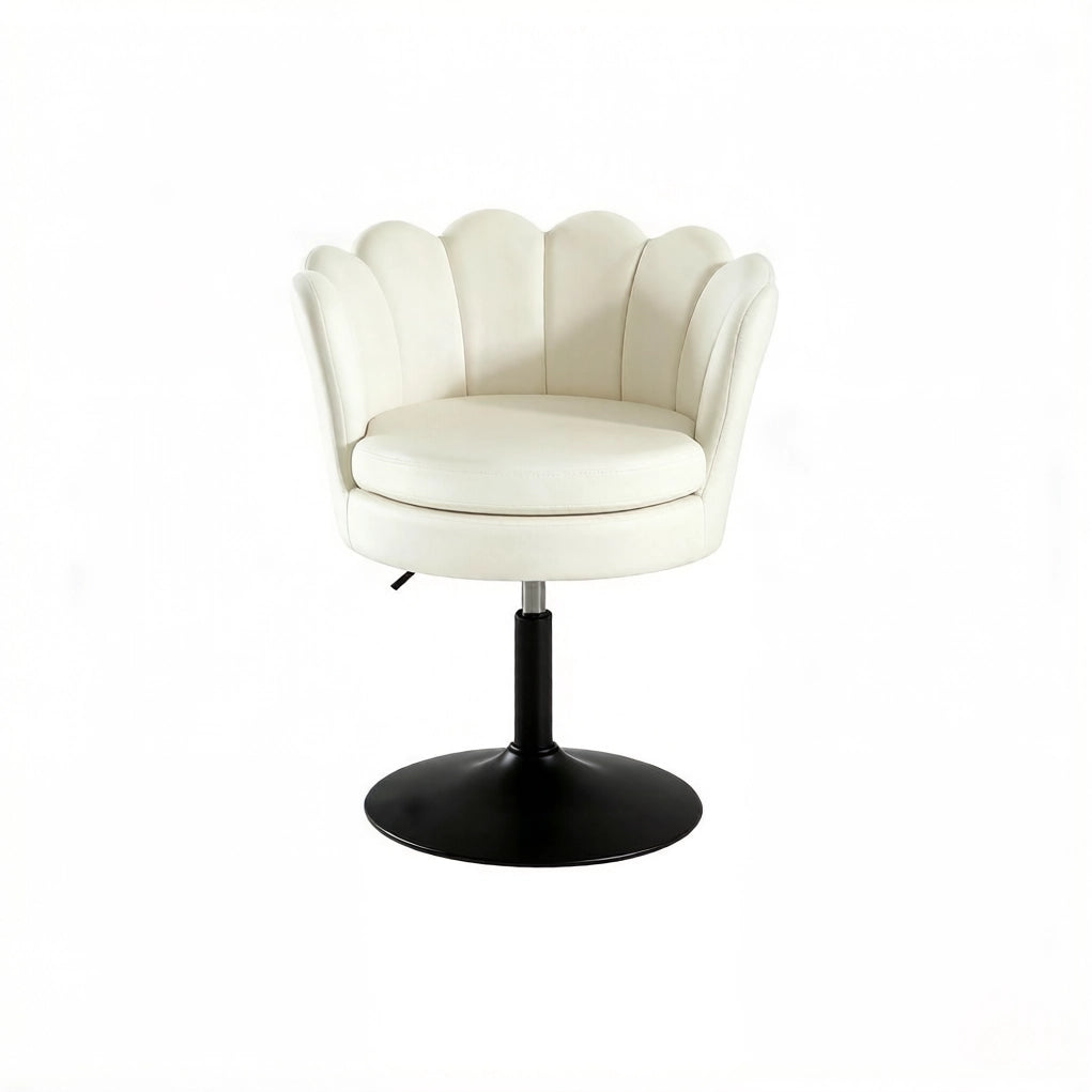 Sedia girevole ULEVR in velluto beige regolabile in altezza, con schienale e braccioli, base in metallo