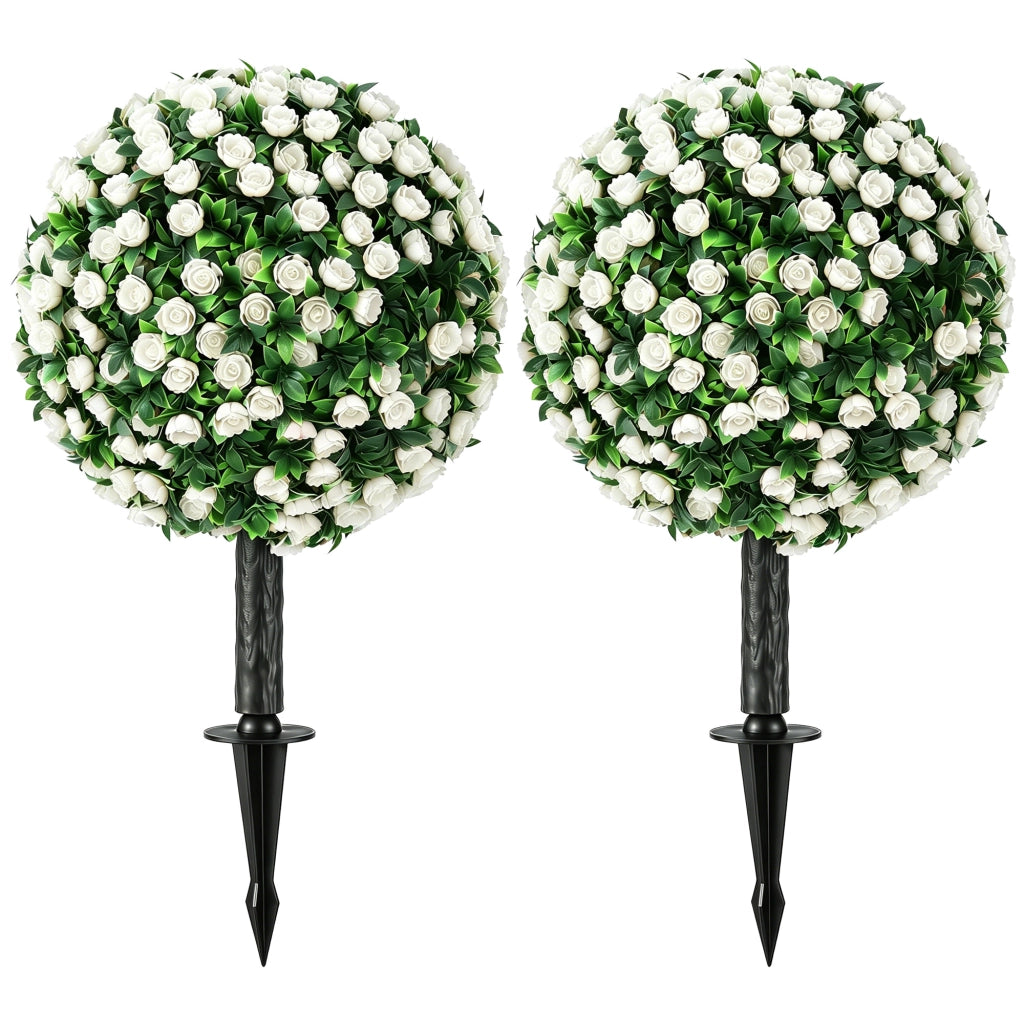 Alberi di Rose Artificiali UV-Resistenti ¨C Xylo ¨C Set 2 Pezzi 55cm Bianco per Esterno Giardino