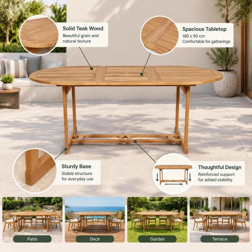 Garden Table 180x90x75 Cm Solid Teak Wood