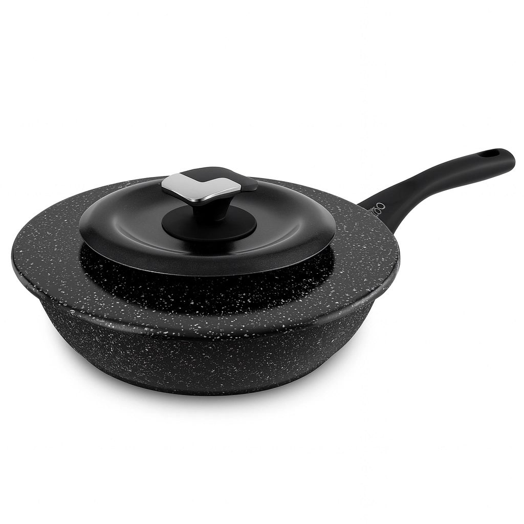 Set Padelle Alte 6pz Pietra con Coperchio Magico Antiodore Padelle 20 24 28 cm Induzione