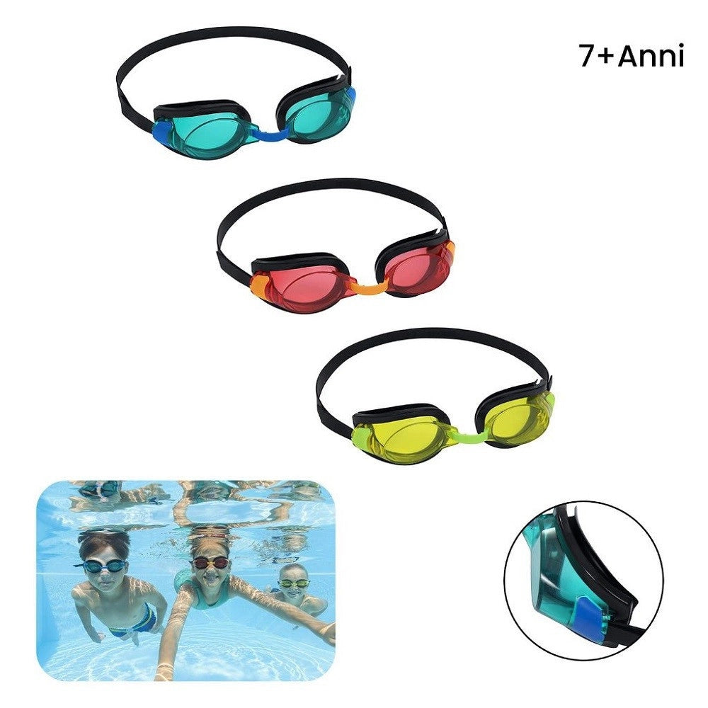 Trade Shop - Occhialini Da Nuoto Per Bambini Focus Silicone Piscina 7-14 Anni 3 Colori 21005 -