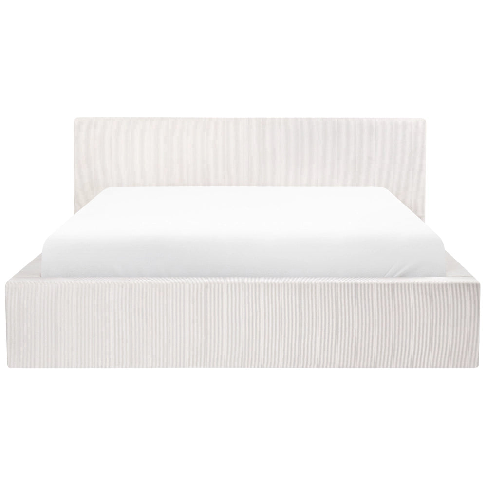 Letto imbottito in velluto a coste 180 x 200 cm con contenitore beige chiaro design moderno
