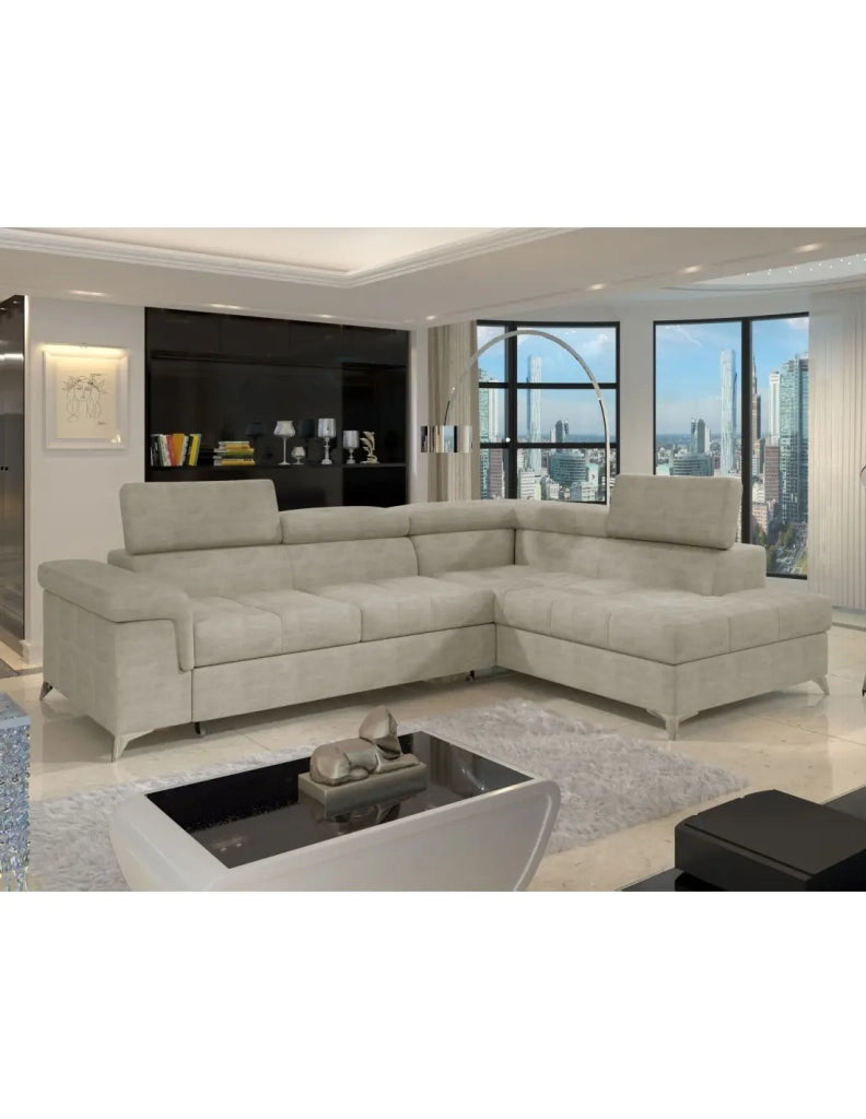 Divano angolare convertibile PALAZZO 4 posti beige – angolo destro con baule