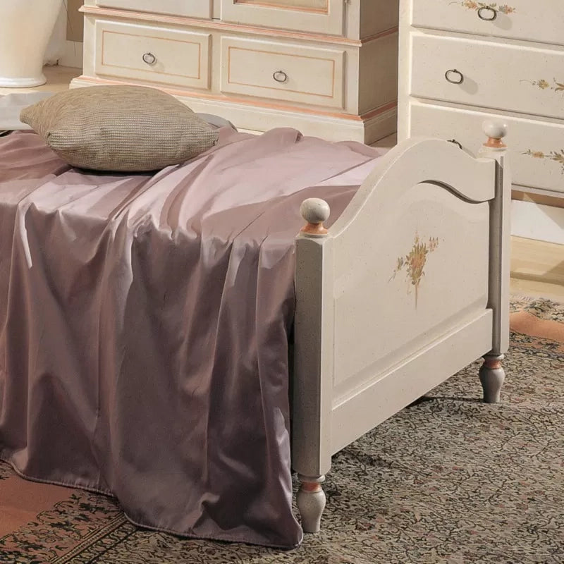 Letto sagomato singolo bianco filo rosa in legno 99x212x112 (1319) - Mobili 2G