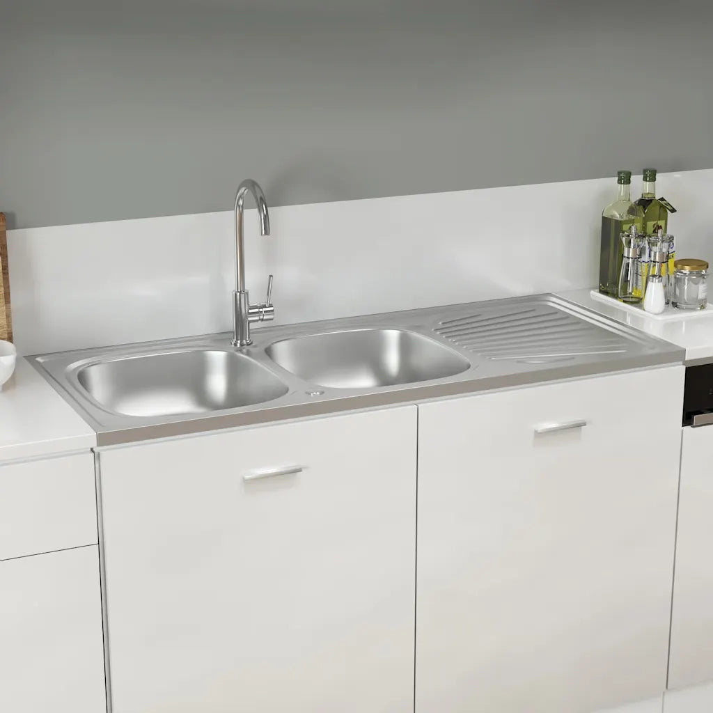 Lavello da Cucina Doppia Vasca Argento 1200x600x155 mm Acciaio CFW2723687