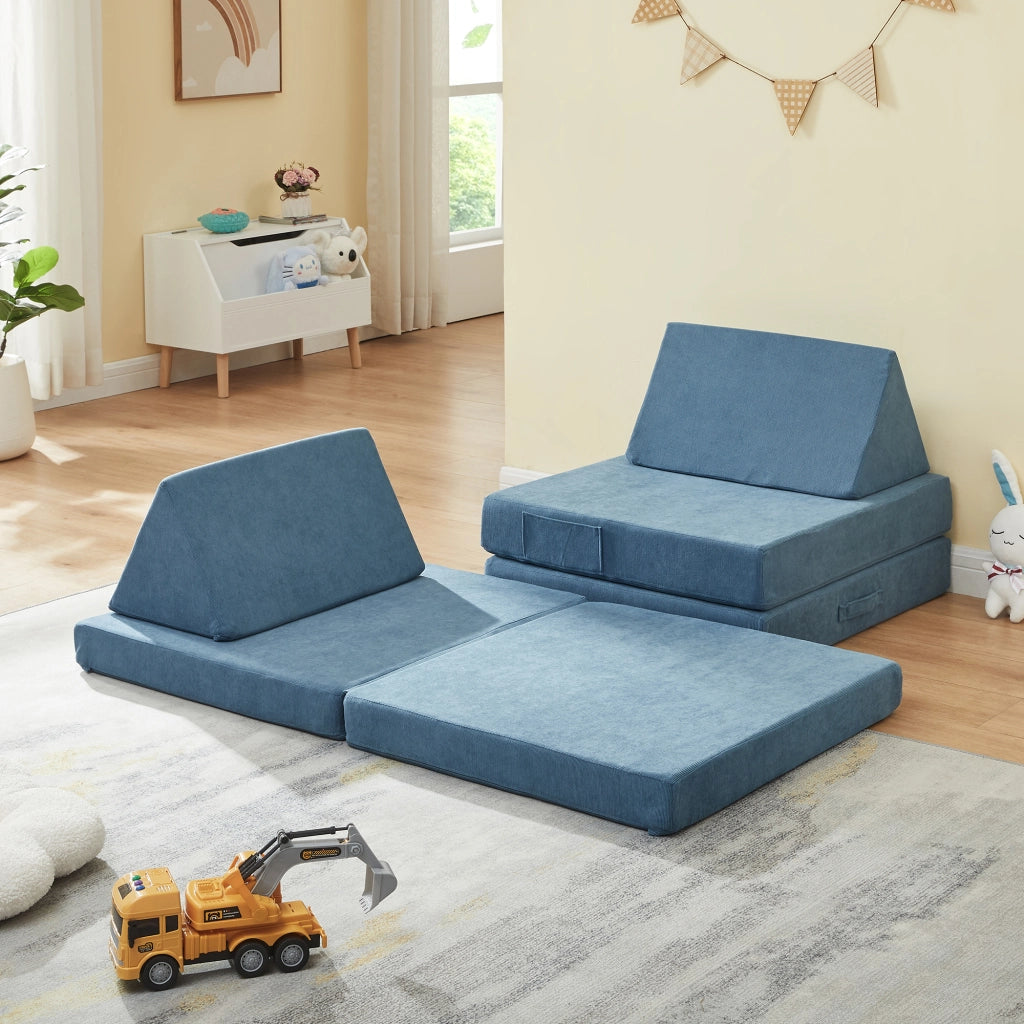 Divano Componibile per Bambini Norhulta Set Modulare Imbottito 120x66x46 cm Velluto a Coste Blu [en.casa]