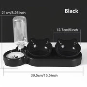 Ciotola per animali con dispensatore di acqua, set 3 in 1 ciotola e dispensatore di acqua inclinabile per gatti, con flacone di acqua a gravità per protezione del collo (nero).