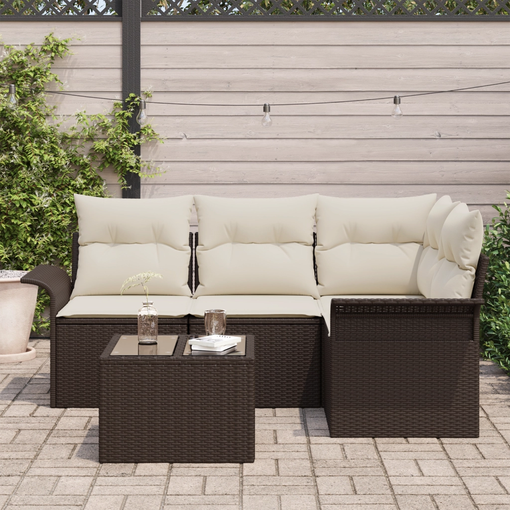 Set Divano da Giardino 4 Pezzi con Cuscini Grigio Polyrattan