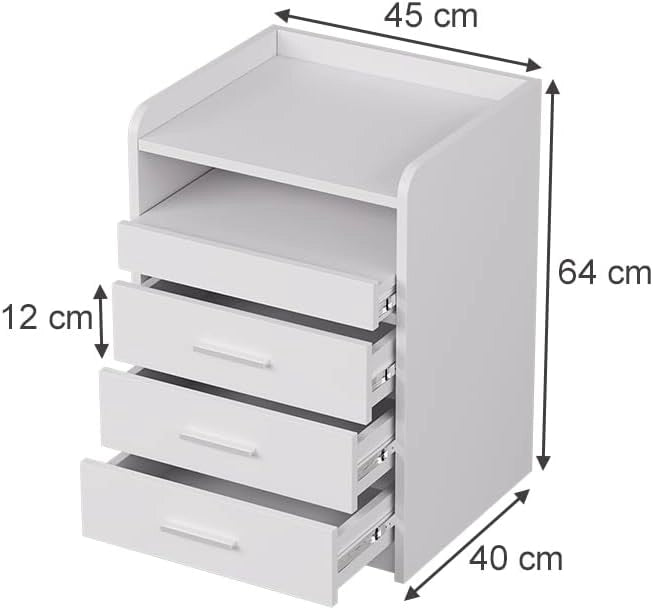 Comodino Edis, Bianco, 45 x 64 cm con 3 cassetti