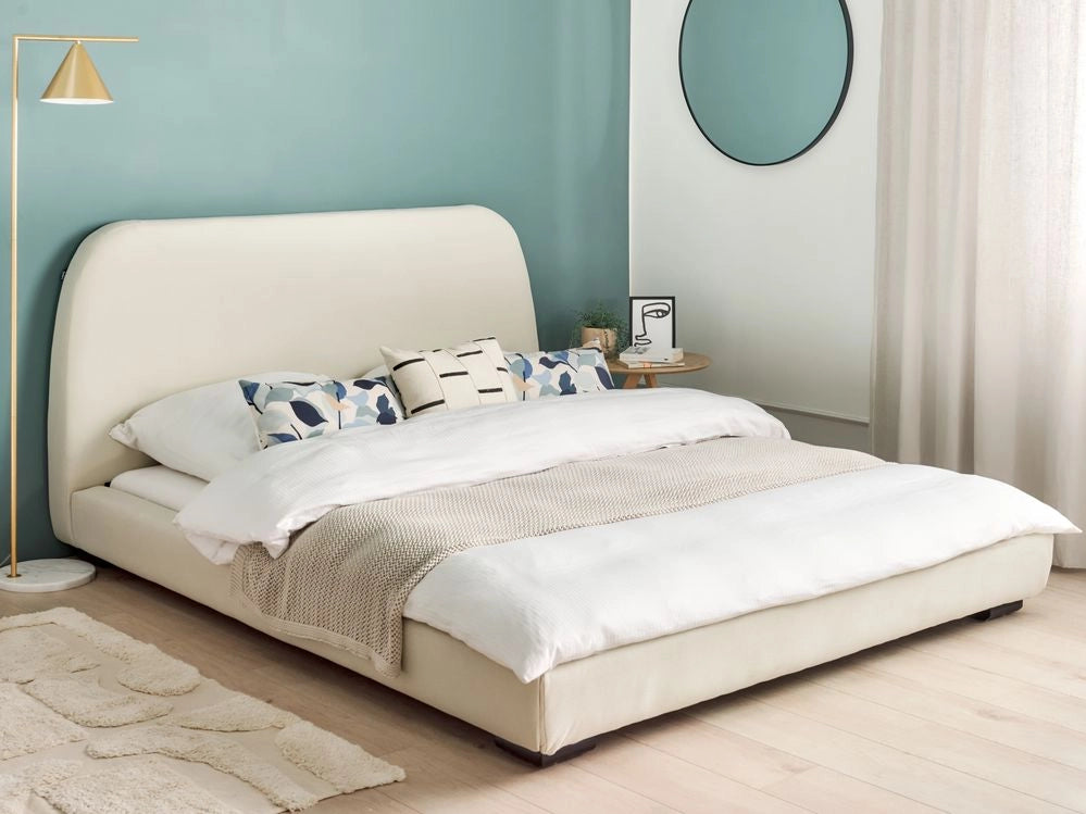 Letto a doghe in tessuto poliestere beige imbottito 160 x 200 cm Design classico tradizionale