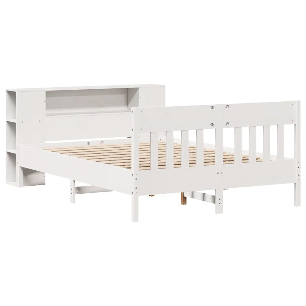 Letto Libreria senza Materasso-Struttura Letto con contenitore Bianco 140x200 cm Legno di Pino 956330