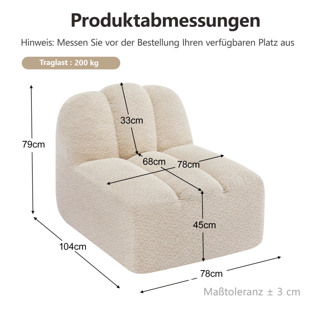 Divano senza telaio con design modulare in pile granulato beige e bianco