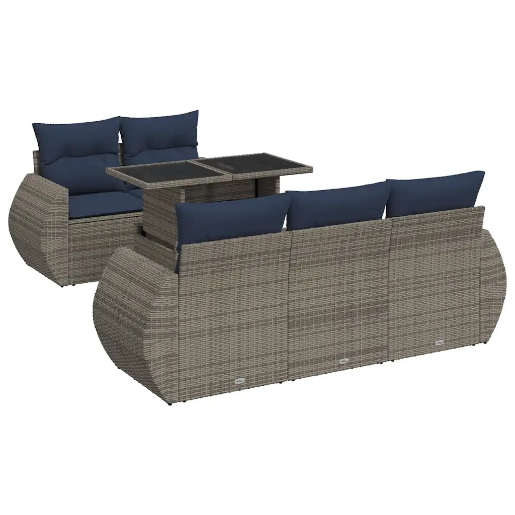 Set Divano da Giardino 6pz con Cuscini Grigio Polyrattan Acacia