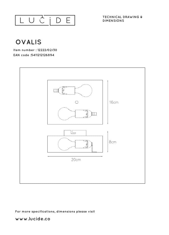 Applique Lucide Ovalis nero/ottone 2xE14 12222/02/30