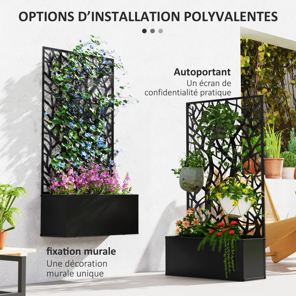 Fioriera con traliccio ¨C Xylo ¨C metallo nero 61x23x113 cm per piante rampicanti