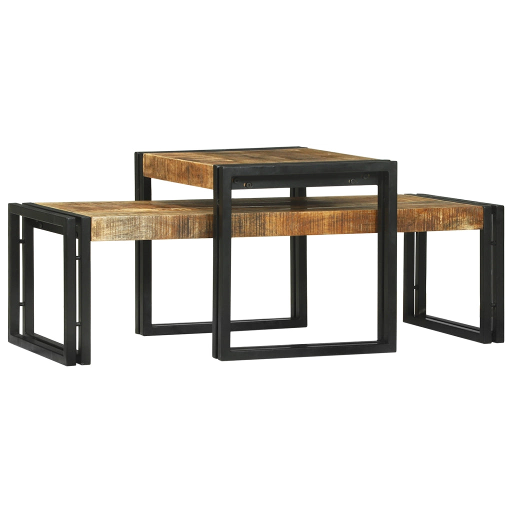 Set di 2 Tavolini da CaffÃ¨ in Legno Massello di Mango Grezzo
