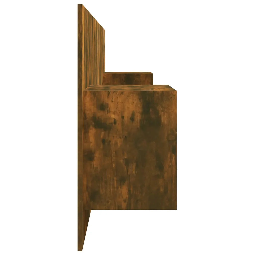 Testiera Letto con Comodini-Testiera con Contenitore Rovere Fumo in Legno Multistrato 427946