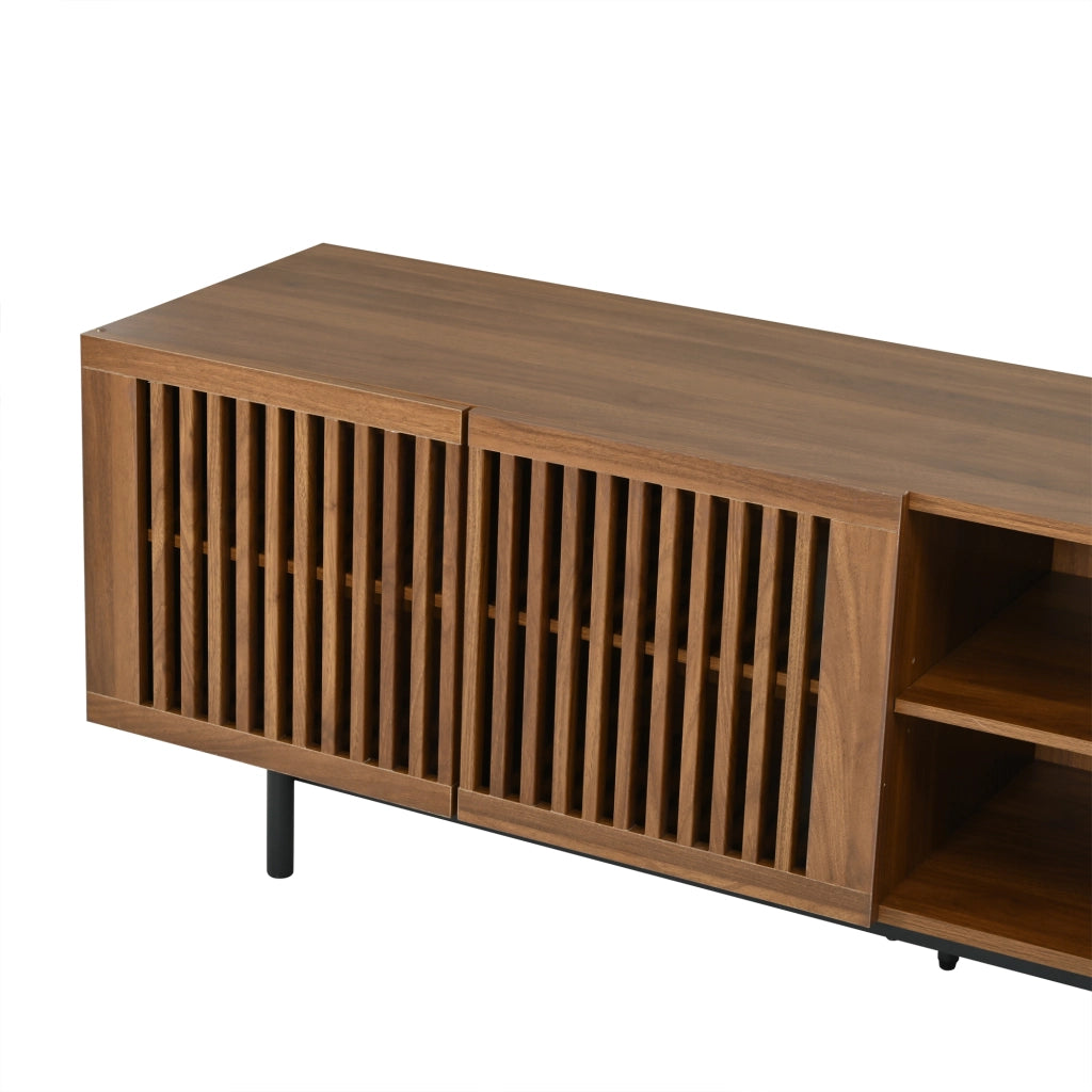 Mobile TV 160 cm Porta TV Noce e Nero in MDF con Cassetti e Ante a Doghe
