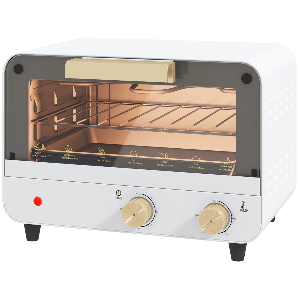 Fornetto Elettrico 12L con Timer e Temperatura Regolabile, in Acciaio e Plastica, 31.5x27.7x22.7 cm, Bianco e Oro