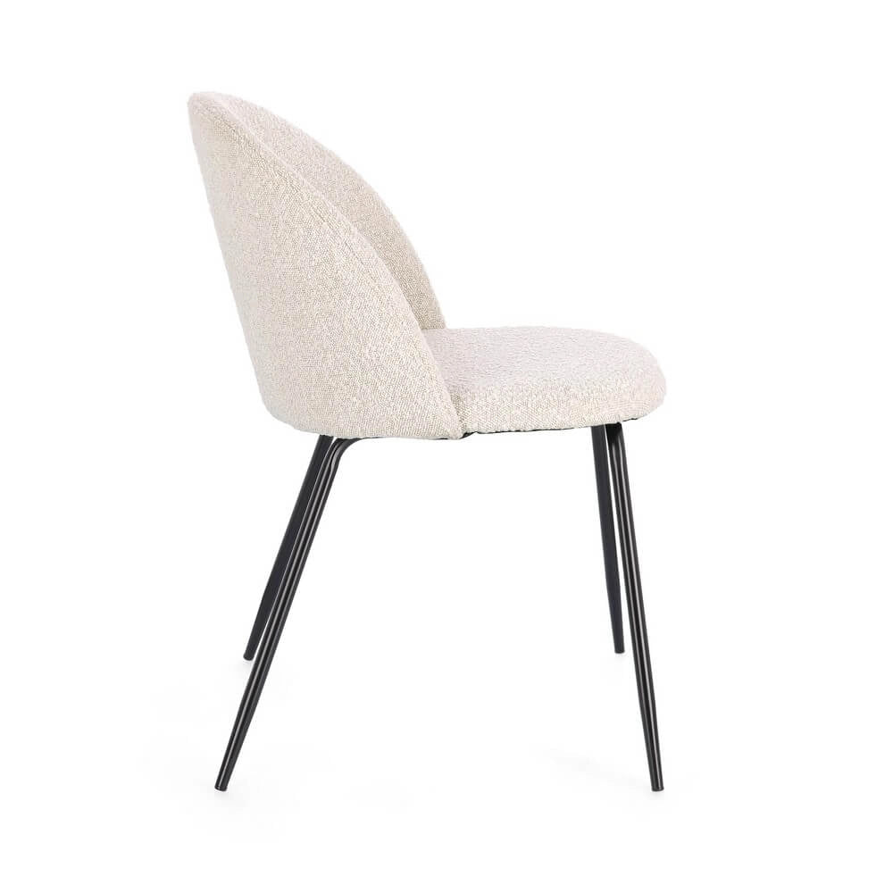 Set di 4 Sedie Imbottite in Tessuto Bouclé con Gambe in Acciaio Nero - GABRI