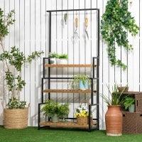 Portafiori a 3 Livelli con Ganci Superiori in Legno di Abete e Metallo per Interno ed Esterno, 80x36x174 cm