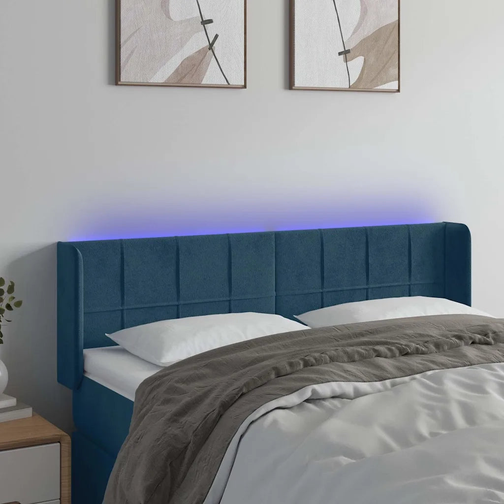 Testiera a LED Blu Scuro 147x16x78/88 cm in Velluto