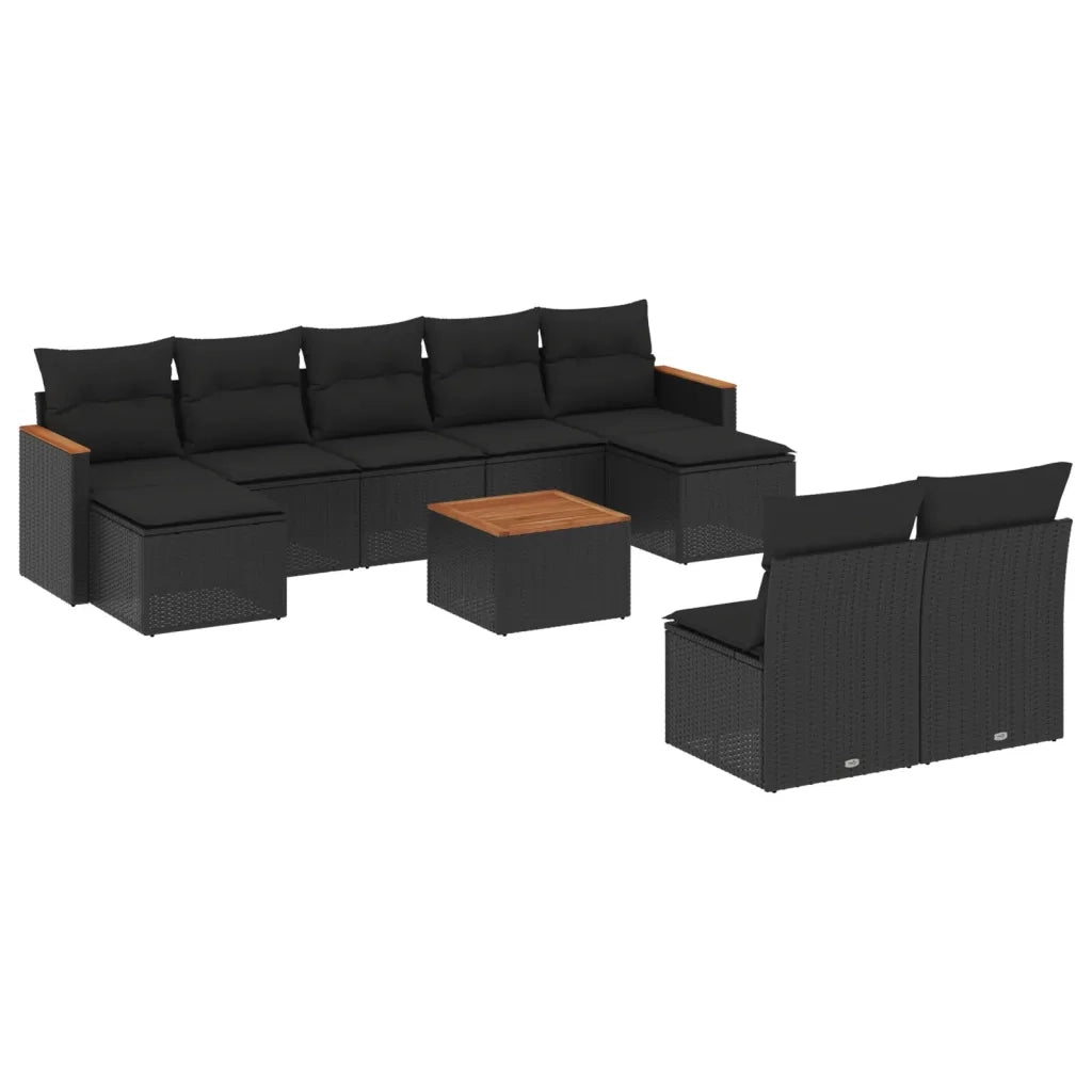 Set Divani da Giardino 10pz con Cuscini in Polyrattan Nero 3258779