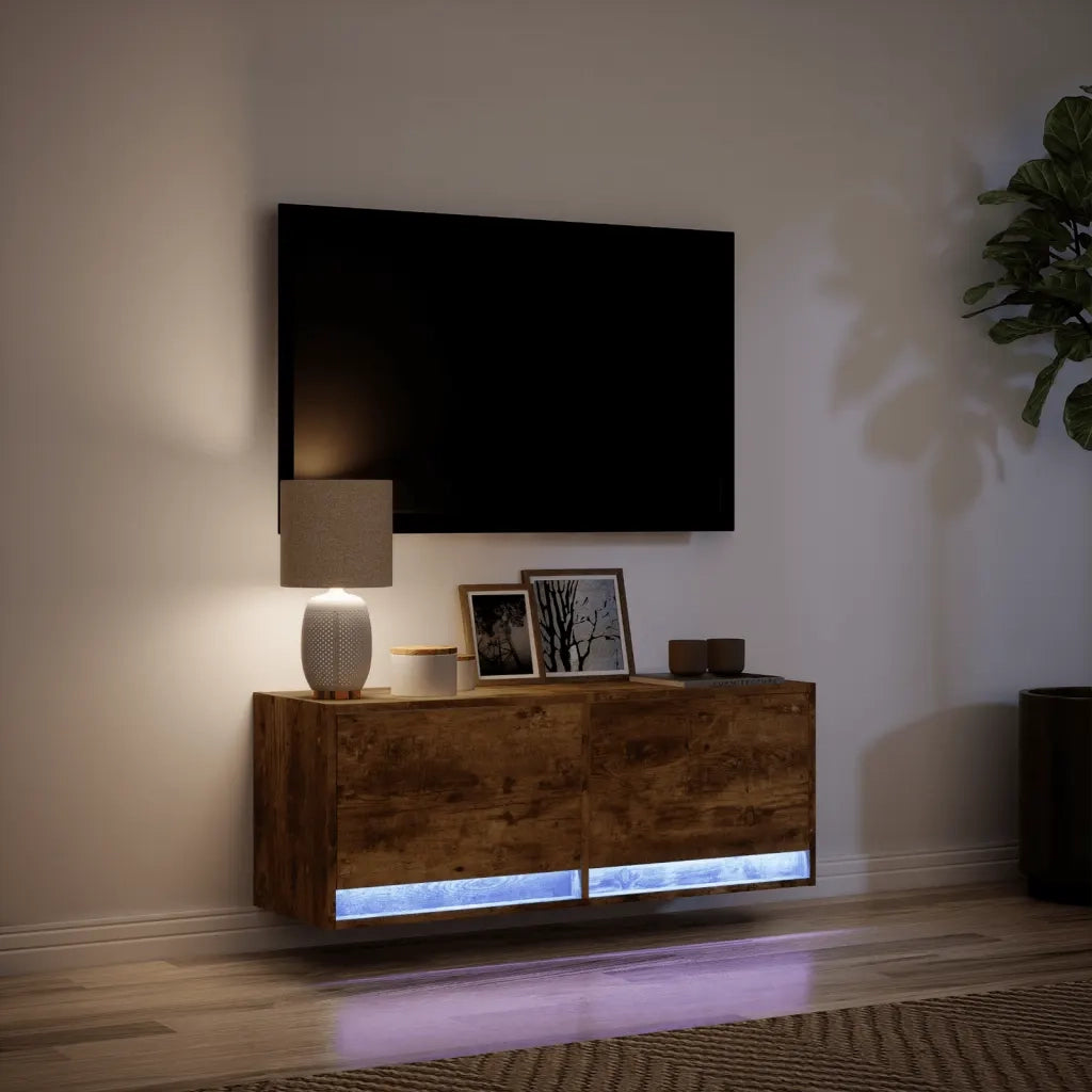 Mobile TV a Parete con Luci LED-Mobile TV a Muro Rovere Fumo 100x31x35 cm 551448