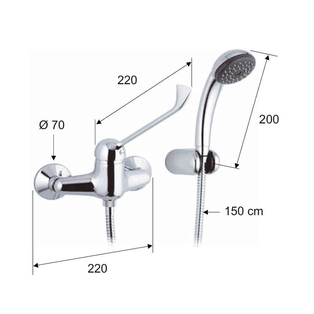 Rubinetto esterno per doccia con doccia duplex con leva lunga - serie kiss