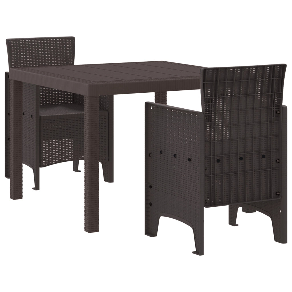 Set da pranzo da giardino 3 pezzi in polirattan marrone