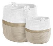 Set 2 Ceste Intrecciate In Corda Cesto Portabiancheria LItri  Pieghevole Cestino Grande XXL Con Manici Per Giochi Coperte Portaoggetti Organizer Contenitore Cameretta Bimbi  - Naturale