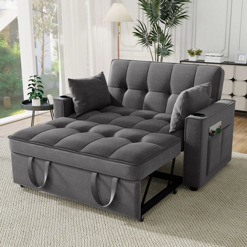 Divano letto 137x76.5x83 cm 3 in 1 con schienale a 3 posizioni in velluto grigio