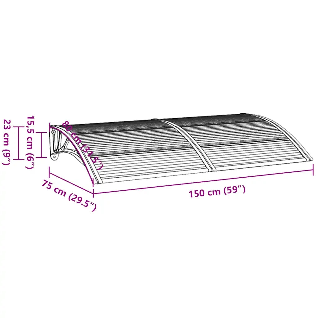 Tettoia per Porta Nero e Trasparente 150x75 cm in Policarbonato CFW5218300