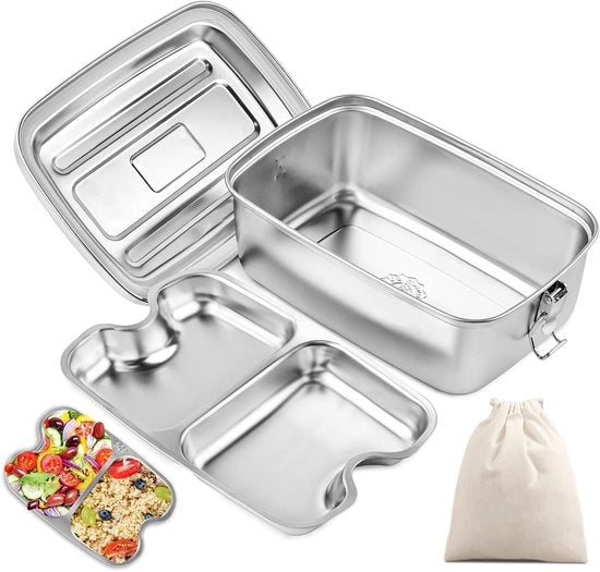 Lunchbox in Acciaio Inox - 1200ml - Doppio Strato Aria Tettone - BPA Libero - Imbottito a Silicone - Per Adulti e Bambini Riciclabile