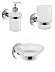 Set portaspazzolini, dosasapone e portasapone da muro Gedy linea Felce cromato