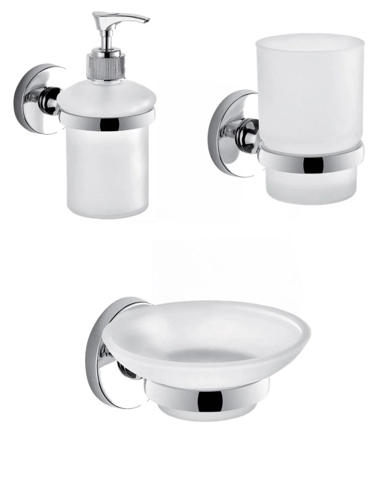 Set portaspazzolini, dosasapone e portasapone da muro Gedy linea Felce cromato