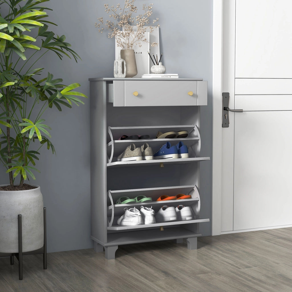 Mobiletto per Scarpe con 2 Ante e 1 Cassetto ¨C Zephmum ¨C Grigio 60x23.5x98.5 cm