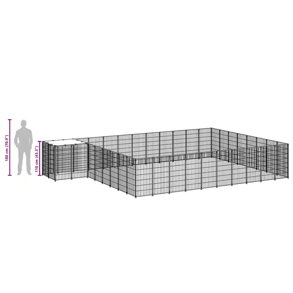 Gabbia per Cani Nera 30,25 m² in Acciaio 3082230