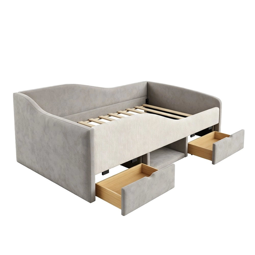 Letto imbottito per bambini con cassetti ¨C Minimal ¨C grigio velluto 90x190 cm